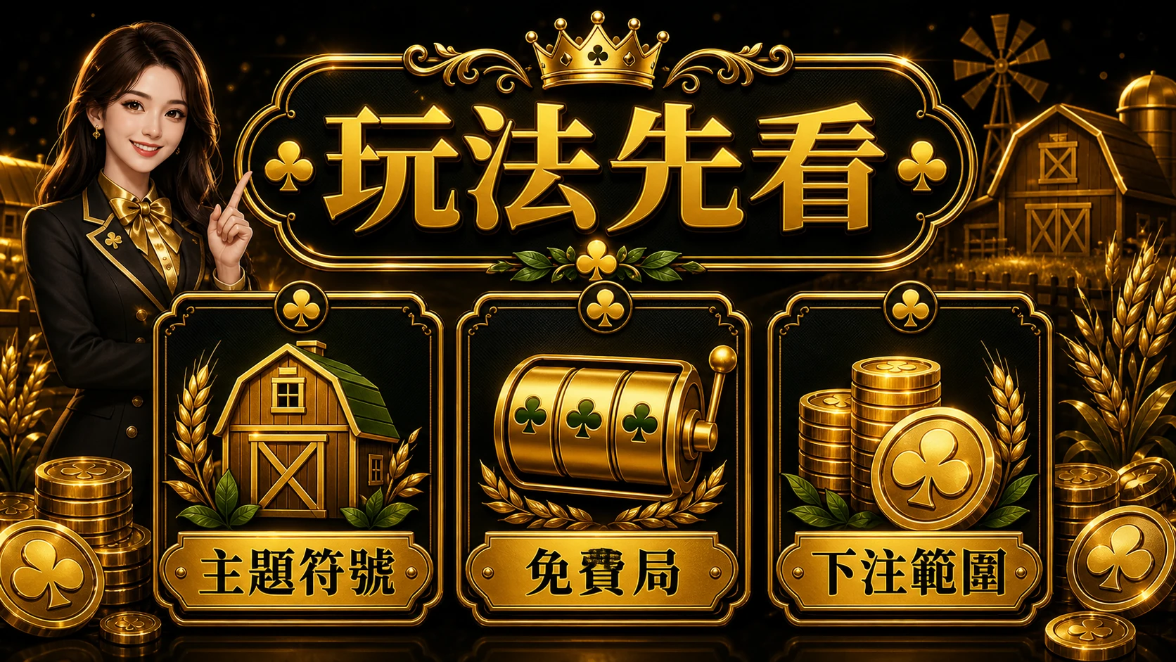 農場主題老虎機玩法先看主題符號免費局下注範圍 3A娛樂城