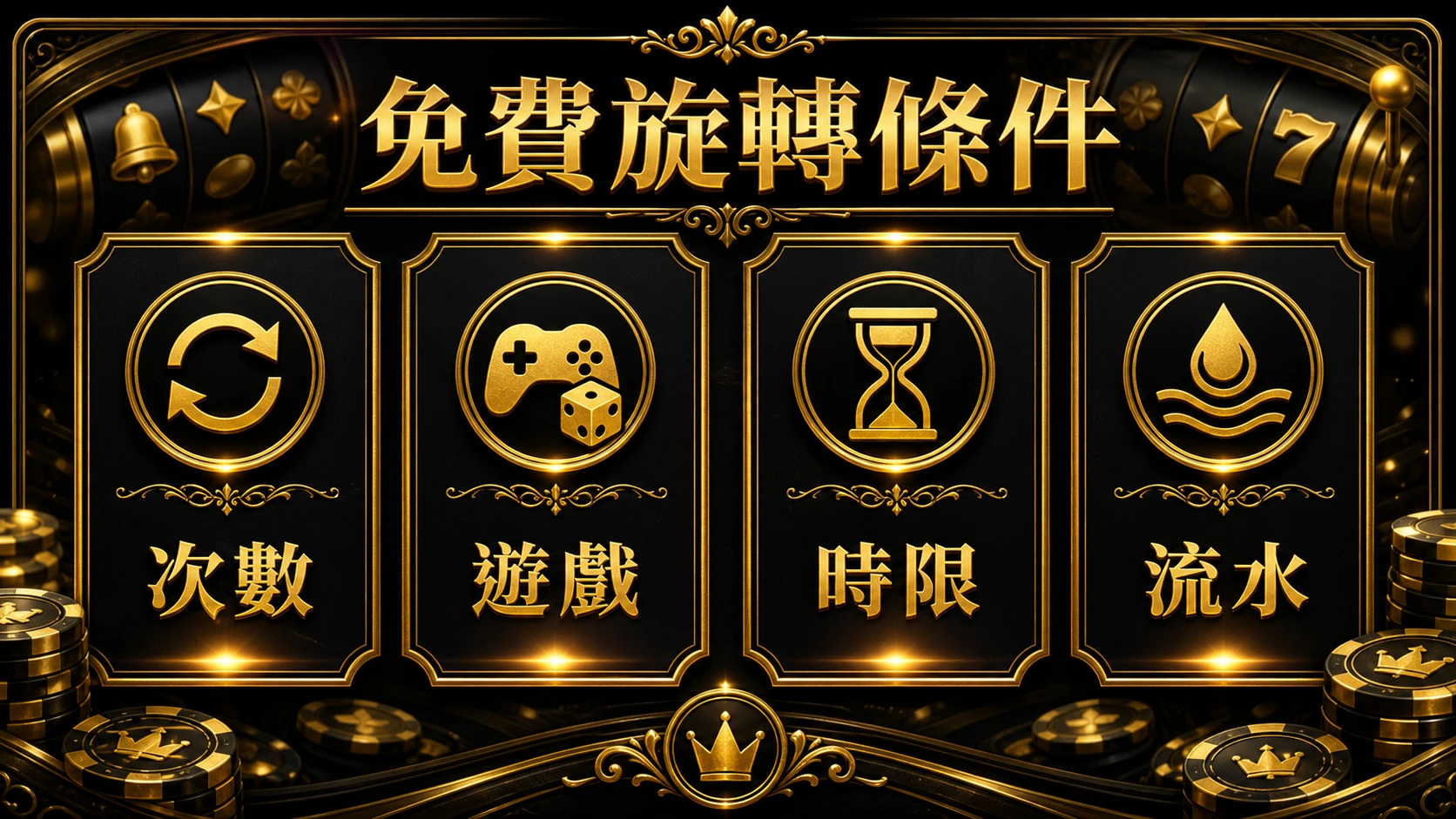 免費旋轉條件包含次數遊戲時限流水資訊圖