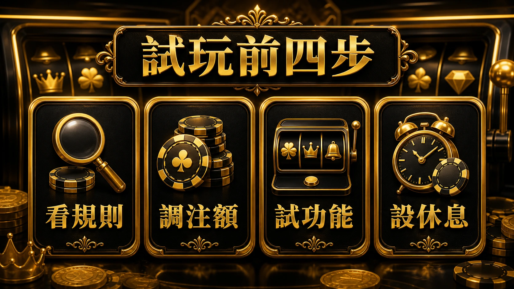 老虎機試玩前四步檢查資訊圖