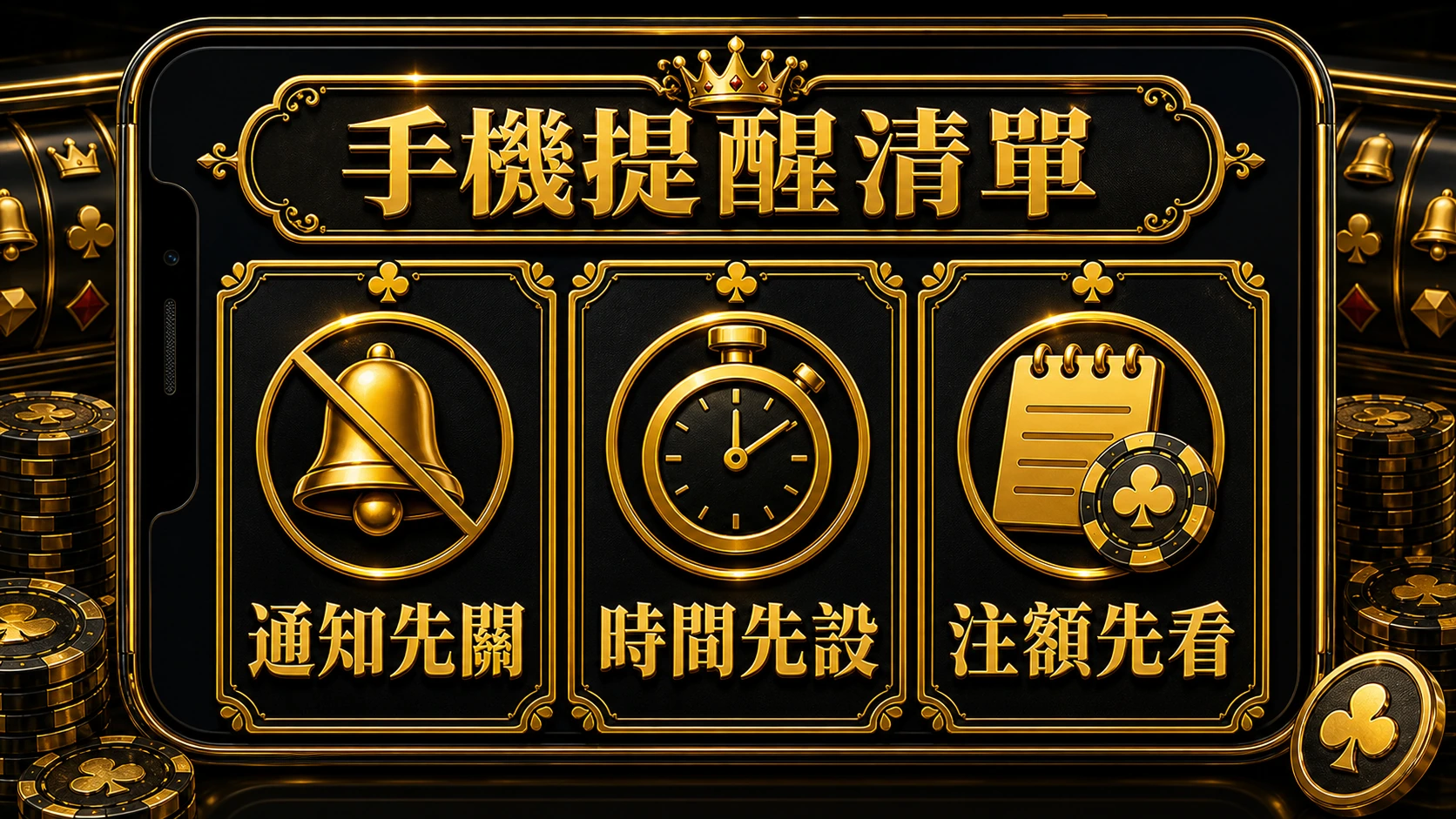 手機提醒清單資訊圖，提醒通知先關、時間先設與注額先看