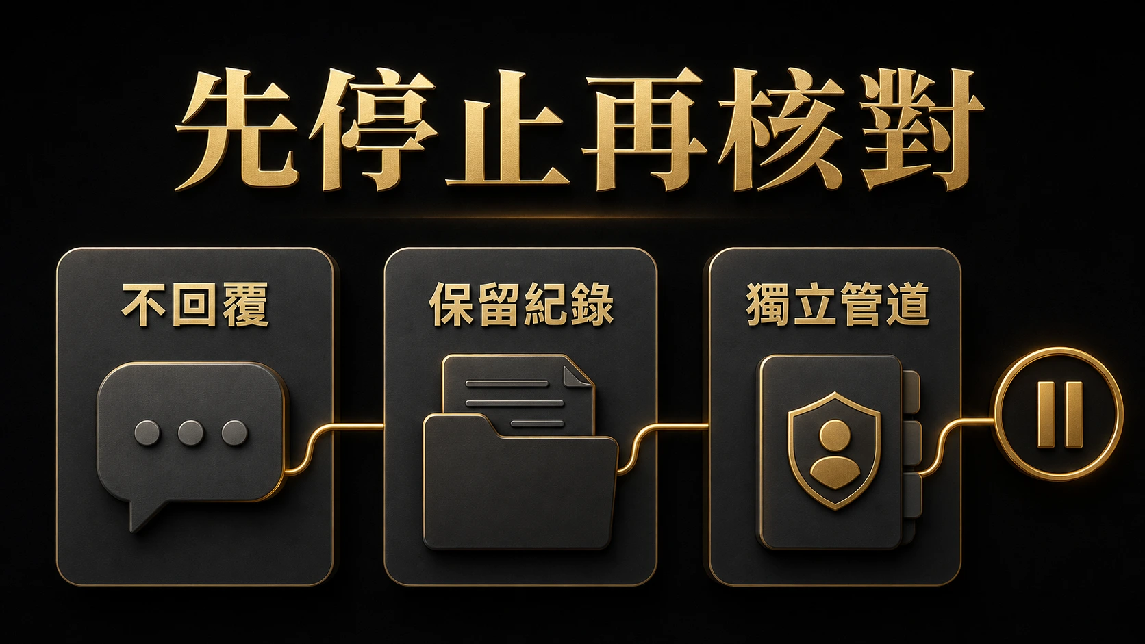 不以鎖頭、仿真版面或評價單獨判定安全，改由獨立管道核對的概念圖